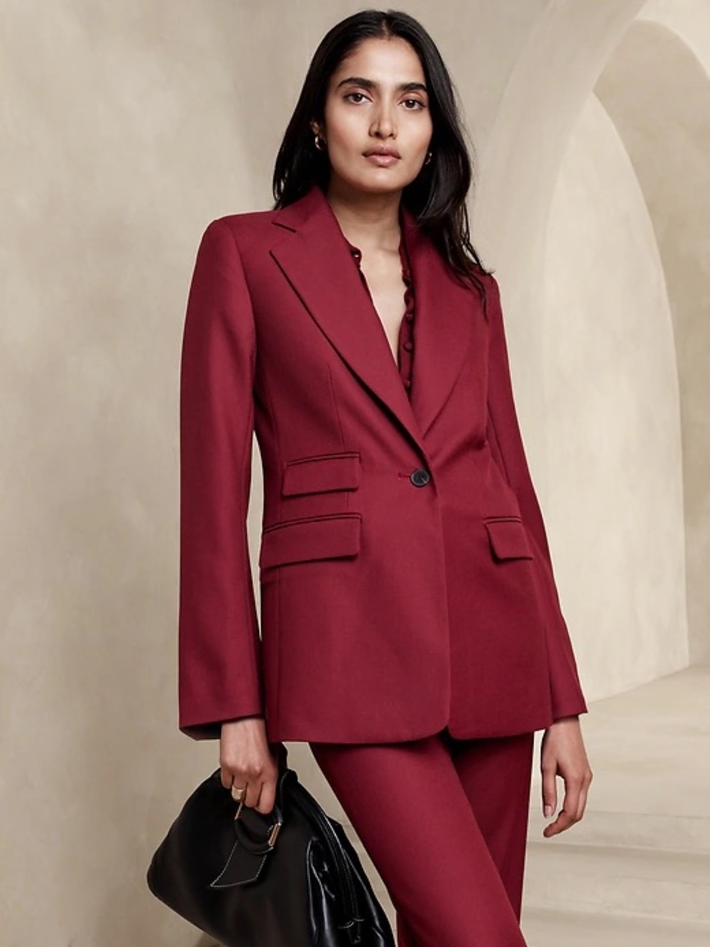 Banana Republic Lido Sculpted Italian Wool Blazer | Size 12 | Malbec Red